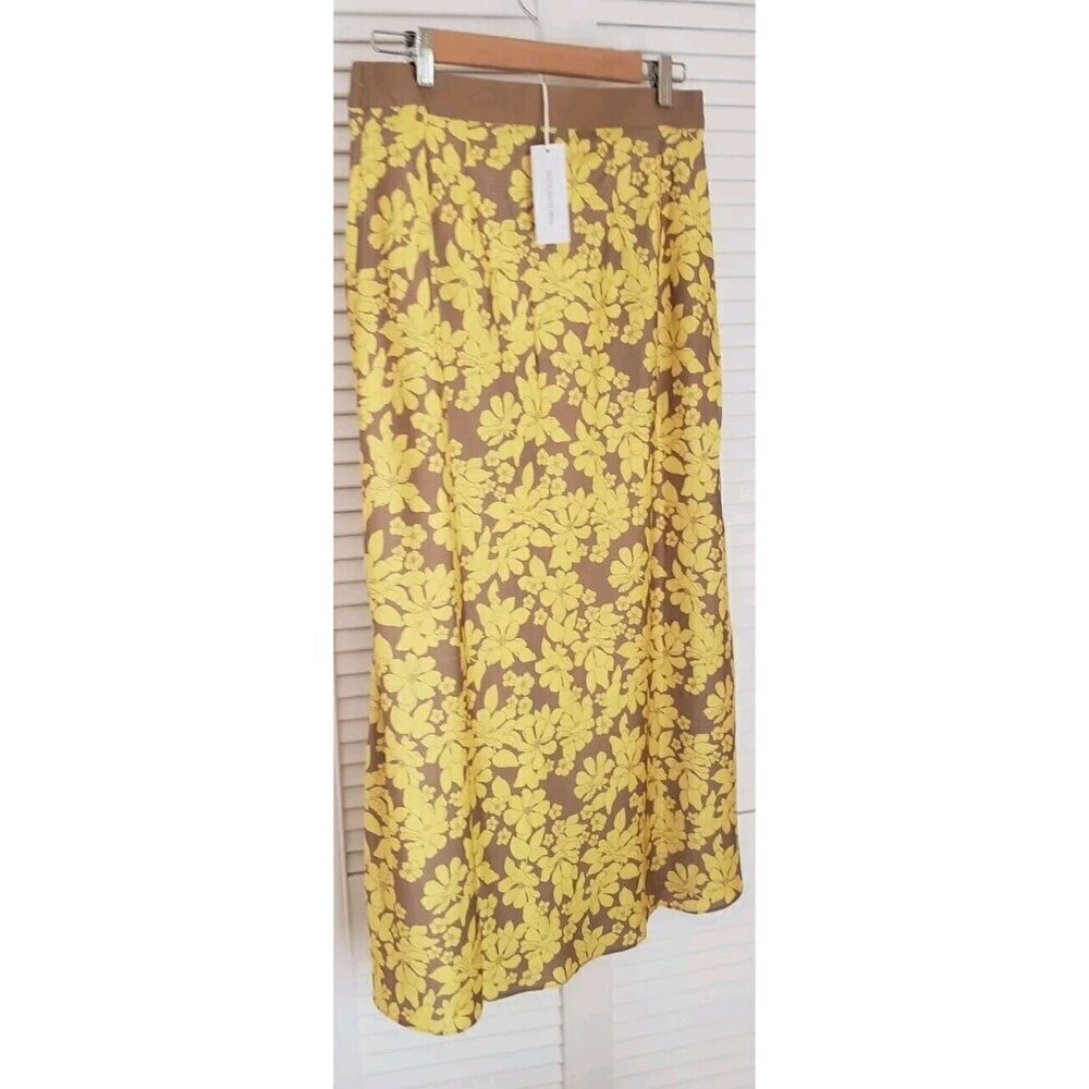 NWT OUTERKNOWN GRAY YELLOW FLOWER SILK SKIRT MEDIUM - Picture 3 of 7
